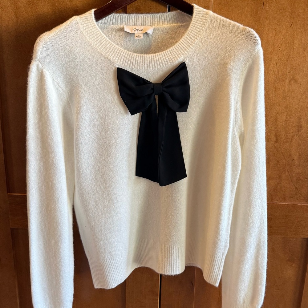 CeCe Cream Bow-Accent Knit Sweater